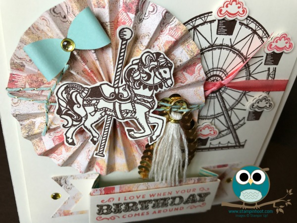 By Stesha Bloodhart, Stampin' Hoot! Carousel Birthday Stamp Set from the Cupcakes and Carousels Suite in the 2017 Occasions Catalog. Embellishment Kit #birthday, #StampinUP