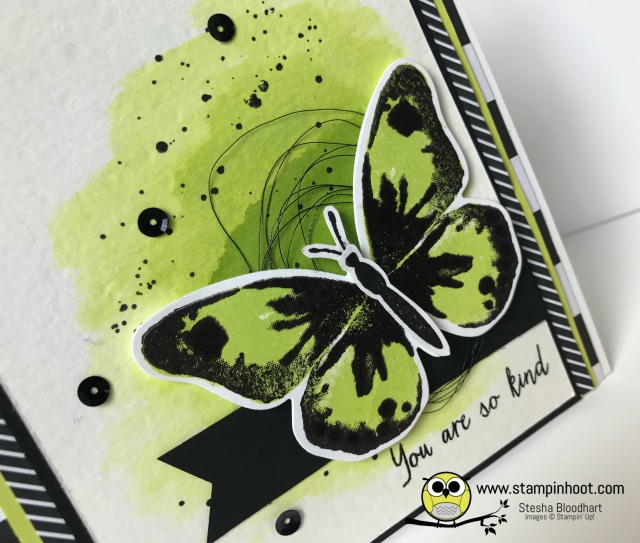Stampin' Up! Watercolor Wings and Bold Butterfly Framelits Dies, Lemon-Lime Twist, at Stampinhoot.com Stesha Bloodhart #stampinup #watercolor #butterfly