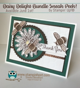 Stampin' Up! Daisy Delight Bundle Sneak Peek, Thank You Card, Remarkable InkBig Blog Hop, Stesha Bloodhart, Stampin' Hoot! New In-Color Tranquil Tide #stampinup #tranquiltide #daisydelight