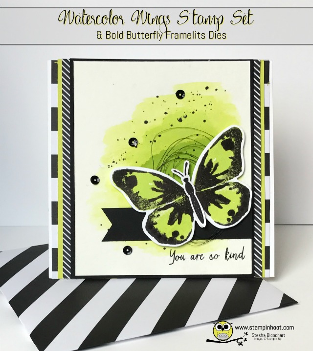 Stampin' Up! Watercolor Wings and Bold Butterfly Framelits Dies, Lemon-Lime Twist, at Stampinhoot.com Stesha Bloodhart #stampinup #watercolor #butterfly