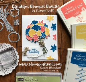 Stampin' Up! Beautiful Bouquet Bundle Birthday card for the Pals June 2017 Blog Hop, Pick a "B" Theme find at Stampin' Hoot! Stesha Bloodhart #stampinhoot #palsbloghop #birthdaycard #handmadecards #flowers