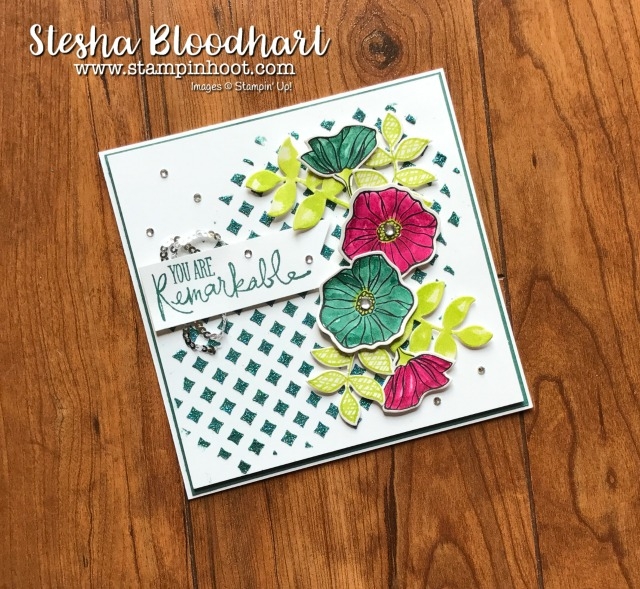 Stampin' Up! Oh So Eclectic Bundle , Embossing Paste, Dazzling Diamonds, 2017-2019 In-Colors, Rhinestones at Stampin' Hoot! Stesha Bloodhart for the Remarkable InkBig Blog Hop July #bloghop #stampinup #ohsoeclectic #stampinhoot #papercrafts #cards