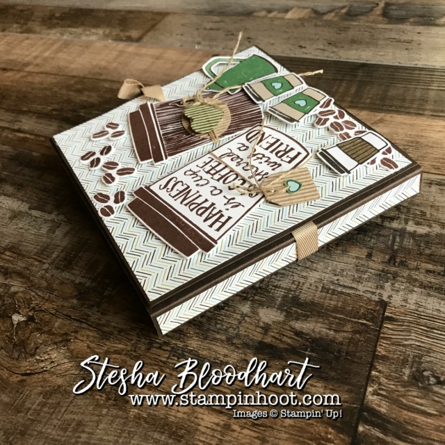 Coffee Cafe Suite of Product by Stampin' Up! Makes a Perfect 3.5 x 3.5 Card Folder for 3-D Thursday #coffeecafe #stampinup #3dthursday #cardfolder #papercrafts #cardmaking #demonstrator #handmadecards #steshabloodhart #stampinhoot