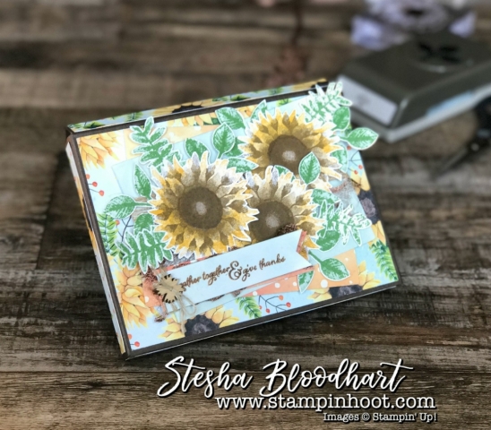 Painted Harvest Bundle by Stampin' Up! Available September 1st, 2017 with the Holiday Catalog Release! See details and instructions on my blog! Stampin' Hoot! Stesha Bloodhart #paintedharvest #giftbox #papercrafts #greetingcards #cardmaking #3dthursday #fall #sunflowers #thankyou