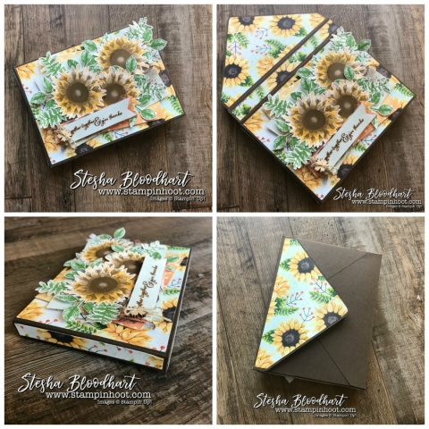 Painted Harvest Bundle by Stampin' Up! Available September 1st, 2017 with the Holiday Catalog Release! See details and instructions on my blog! Stampin' Hoot! Stesha Bloodhart #paintedharvest #giftbox #papercrafts #greetingcards #cardmaking #3dthursday #fall #sunflowers #thankyou