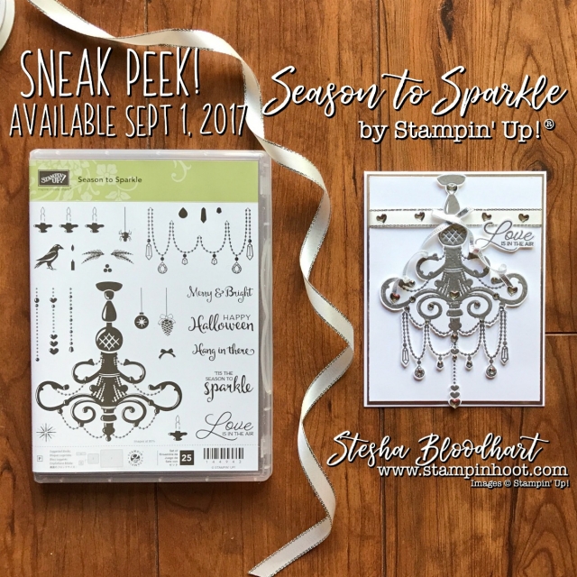 Sneak Peek Season to Sparkle by Stampin' Up! Available September 1, 2017 Wedding Card, See Details at Stampin' Hoot! by Stesha Bloodhart #GDP099 #stampinup #sneakpeek #holiday2017 #weddingcard 