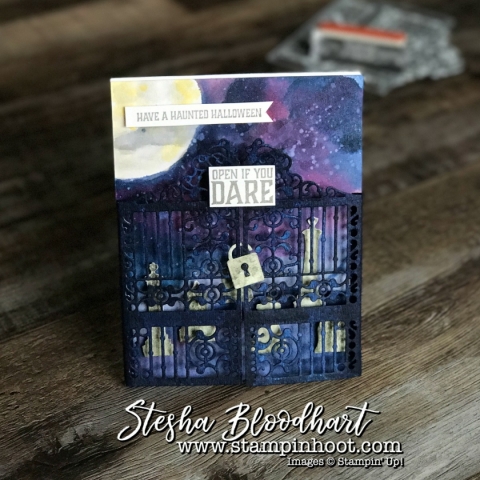 Graveyard Gate Bundle from Stampin' Up! Detailed Gate Thinlits Dies and Graveyard Gate Stamp Set Make for a Spooky and Fun Halloween Card. Details at Stampin' Hoot! #stampinup #halloweencard #graveyardgate #detailedgatedies #stampinup #cardmaking #papercrafts #stamping #demonstrator