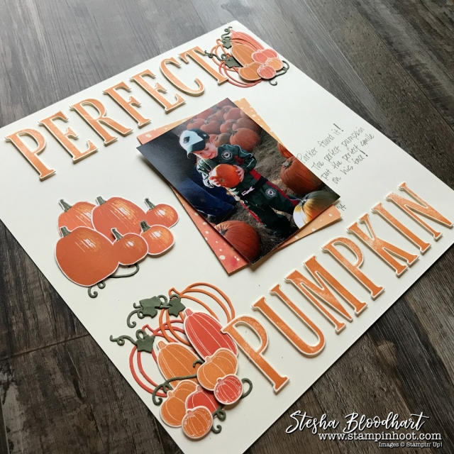 Pick A Pumpkin Scrapbook Page for Global Design Project 111 Theme : Family Time #scrapbooklayout #pickapumpkin #steshabloodhart #stampinhoot #gdp111