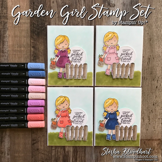 Garden Girl Stamp Set by Stampin' Up! is a great stamp set to pair with the new Stampin' Blends Premier Alcohol Markers Available November 1st, 2017 See Details at Stampin' Hoot! Stesha Bloodhart #stampinhoot #steshabloodhart #stampinblends