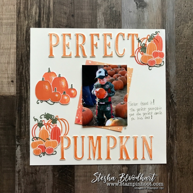 Pick A Pumpkin Scrapbook Page for Global Design Project 111 Theme : Family Time #scrapbooklayout #pickapumpkin #steshabloodhart #stampinhoot #gdp111