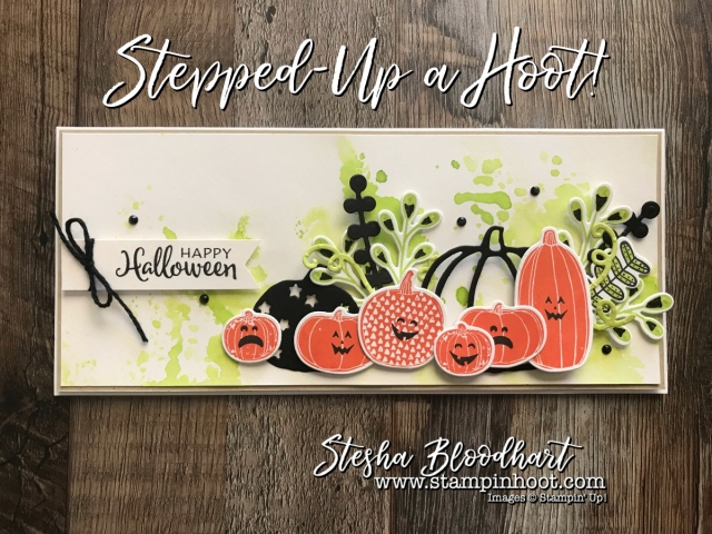 Pick a Pumpkin Bundle Used to Create Fabulous Happy Halloween Greeting Cards for My Hoot N' Easy Blog Feature. Details at Stampin' Hoot! #stampinhoot #steshabloodhart #hootneasy