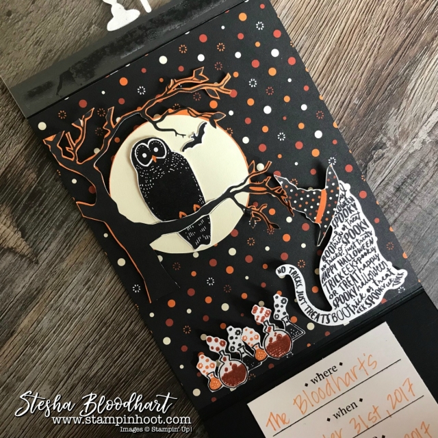 Spooky Night Suite for a Wicked Folds Halloween Easel Shaped Invitation by Stesha Bloodhart Stampin' Hoot! For Pals October 2017 Blog Hop #palsbloghop #stampinup #halloween #halloweeninvitation #papercrafts #cardmaking #stamping #spookynight #catpunch #owl 