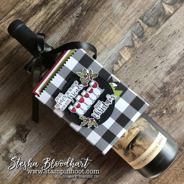 Half Full Stamp Set by Stampin' Up! for my 3-D Thursday Blog Feature - Christmas Wine Gift Tag #stampinhoot #steshabloodhart #halffull