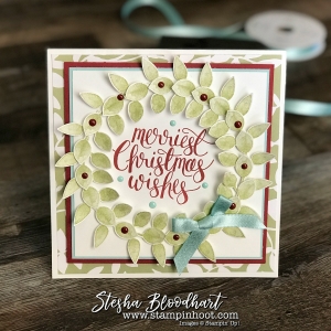 Watercolor Christmas Stamp Set and Leaf Punch by Stampin' Up! Create a Beautiful Christmas Wreath Card for GDP113 Color Challenge. Created by Stesha Bloodhart, Stampin' Hoot! #GDP113 #steshabloodhart #stampinhoot