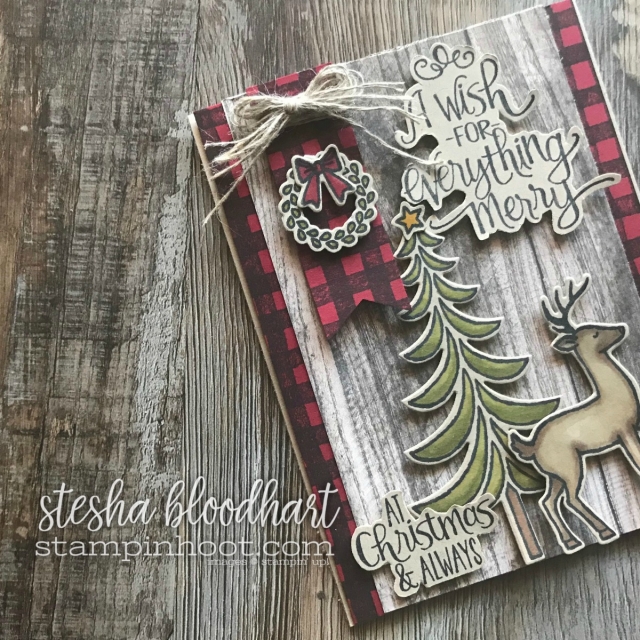 Santa's Sleigh Stamp Set and Coordinating Framelits Dies Join Forces with Buffalo Plaid to Create a Rustic Feel Christmas Card for GDP116 Case the Designer Challenge #GDP116 #steshabloodhart #stampinhoot #buffaloplaid #christmascard