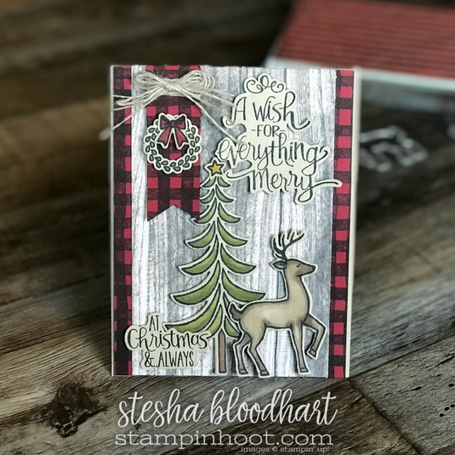 Santa's Sleigh Stamp Set and Coordinating Framelits Dies Join Forces with Buffalo Plaid to Create a Rustic Feel Christmas Card for GDP116 Case the Designer Challenge #GDP116 #steshabloodhart #stampinhoot #buffaloplaid #christmascard