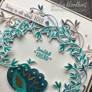 Beautiful Peacock Stamp Set by Stampin' Up! Earn if FREE with $50 Purchase during 2018 Sale-a-Bration. Card created by Stesha Bloodhart, Stampin' Hoot #stampinhoot #steshabloodhart #gdp124