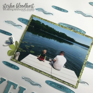 Peaceful Reflection Stamp Set by Stampin' Up! Sneak Peek 2018-2019 Annual Catalog #lakelife scrapbook page by Stesha Bloodhart for #onstage2018 Milwaukee Display Board #steshabloodhart #stampinhoot #stampinup30
