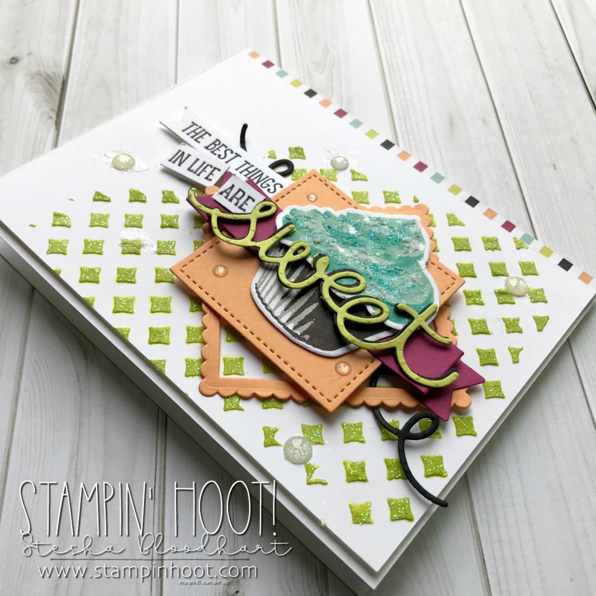 Sweet Cupcake Photopolymer Stamp Set and Coordinating Cupcake Cutouts Framelits Dies by Stampin' Up! Retiring May 31, 2018. Card created by Stesha Bloodhart for the Stamp Review Crew Blog Hop #steshabloodhart #stampinup
