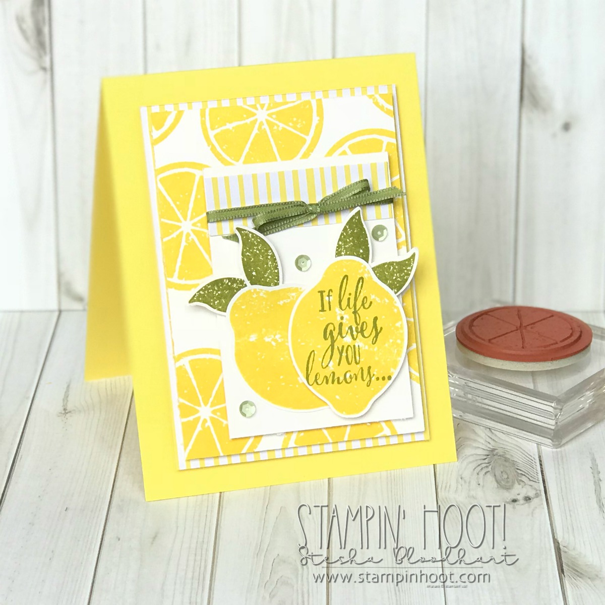 Lemon Zest Stamp Set & Lemon Builder Punch by Stampin' Up! for #tgifc165 inspiration challenge. Card by Stesha Bloodhart, Stampin' Hoot! #steshabloodhart #stampinhoot