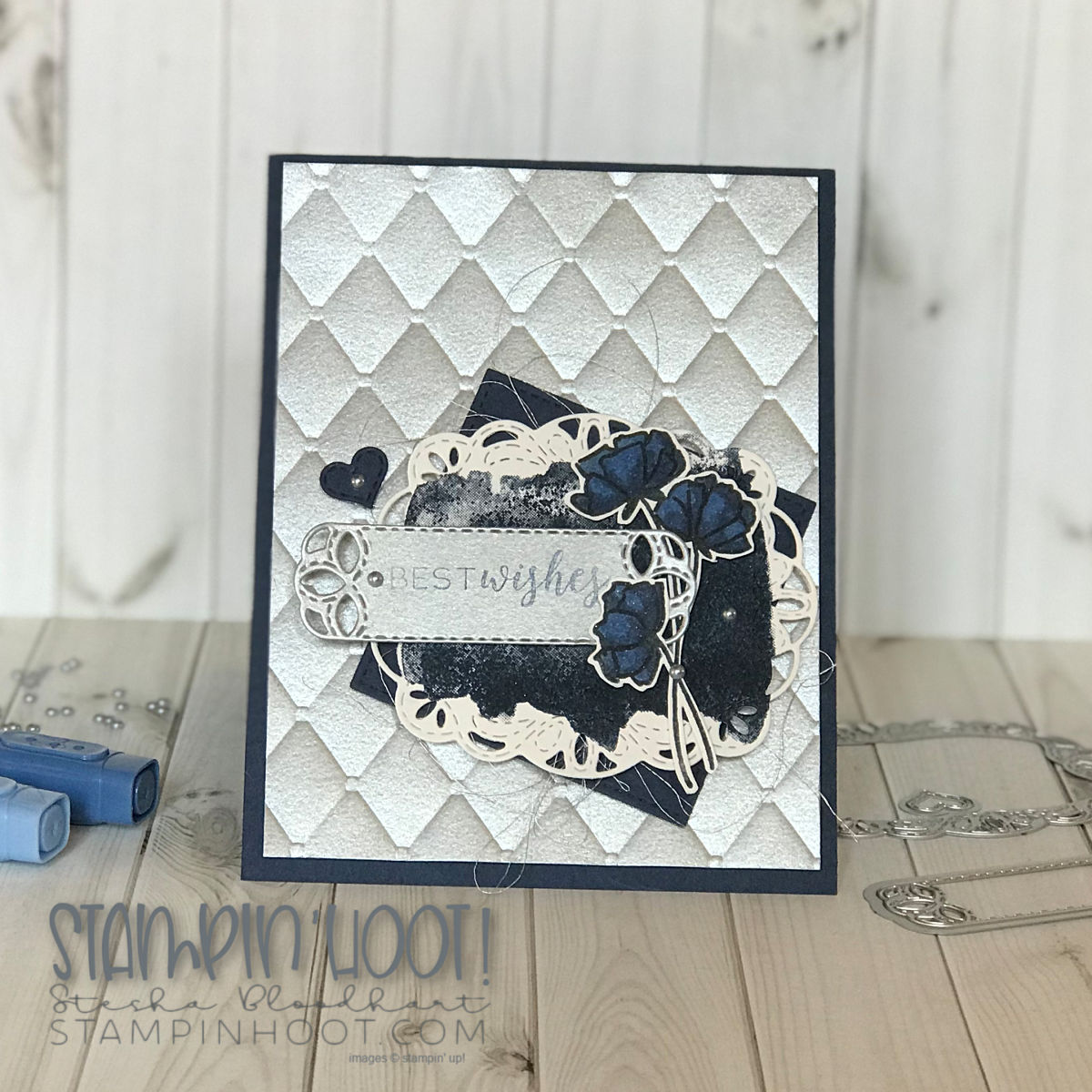 Stitched All Around Bundle by Stampin' Up! Best Wishes Wedding Card by Stesha Bloodhart Stampin' Hoot! for #GDP156 Case the Designer