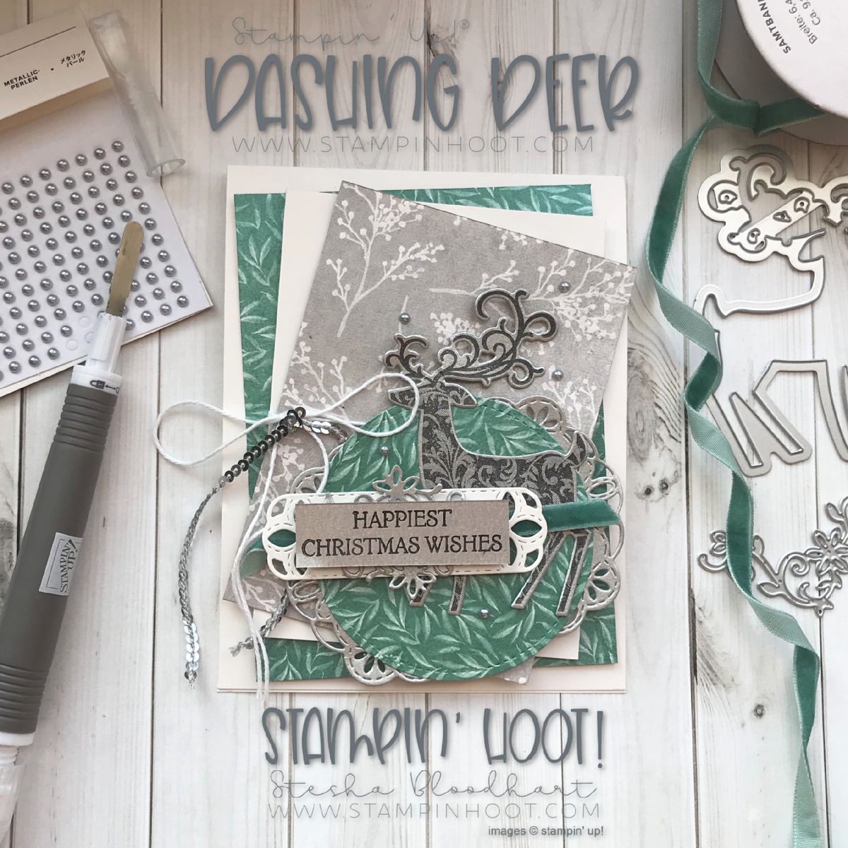 Dashing Deer Bundle by Stampin' Up! for the Stamp Review Crew Blog Hop. Christmas card created by Stesha Bloohart, Stampin' Hoot! #stampinhoot #steshabloohart