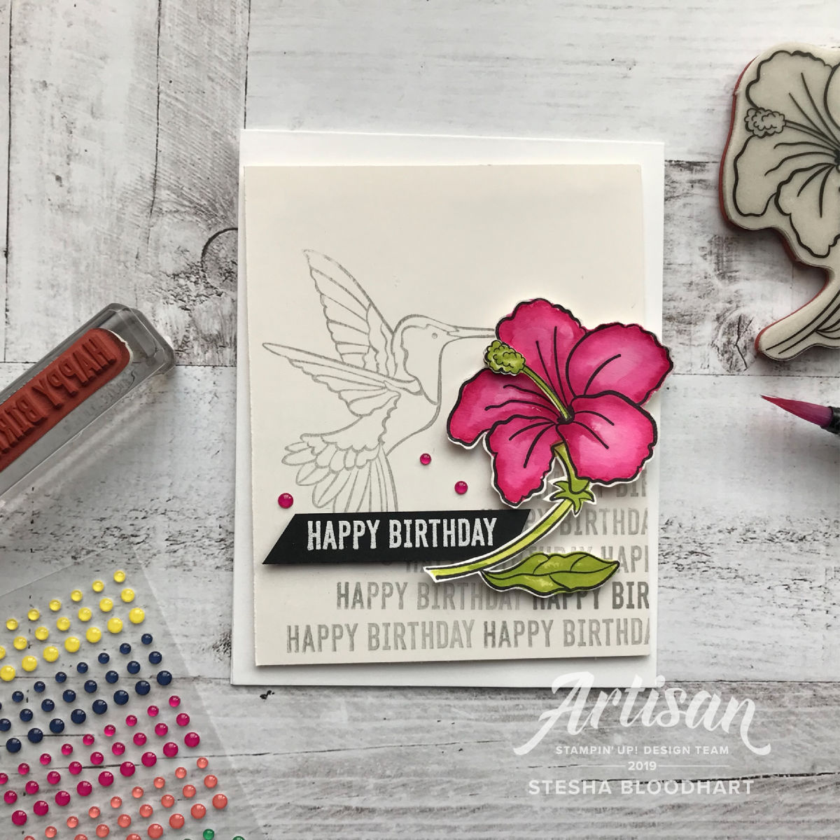 Humming Along and Itty Bitty Birthdays Cling Stamp Sets by Stampin' Up! Card Created by Artisan Stesha Bloodhart, Stampin' Hoot! for the #tgifc193 Color Challenge