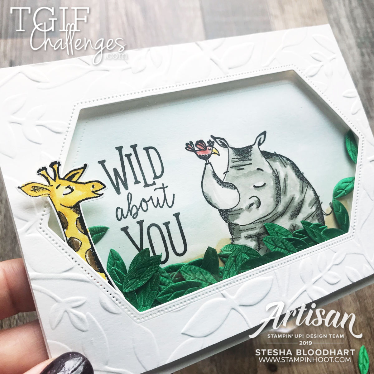 #tgifc222 Technique Challenge - Shake It Up Shaker Card using Animal Outing from Stampin' Up! Stesha Bloodhart, Stampin' Hoot! #stampinup