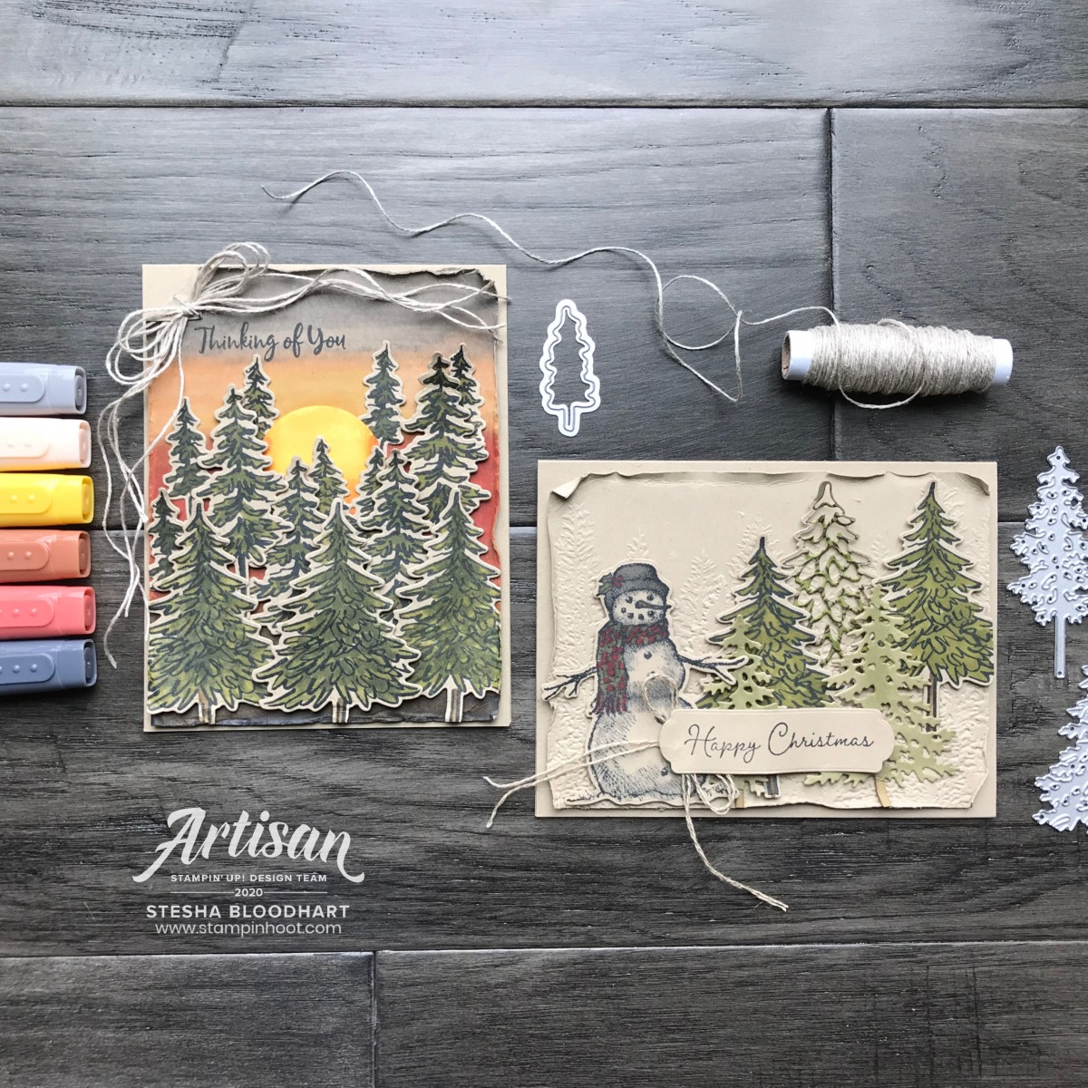 Create these cards using the In the Pines and Snow Wonder Bundles from Stampin' Up! 2020 Artisan Blog Hop, Stesha Bloodhart, Stampin' Hoot!
