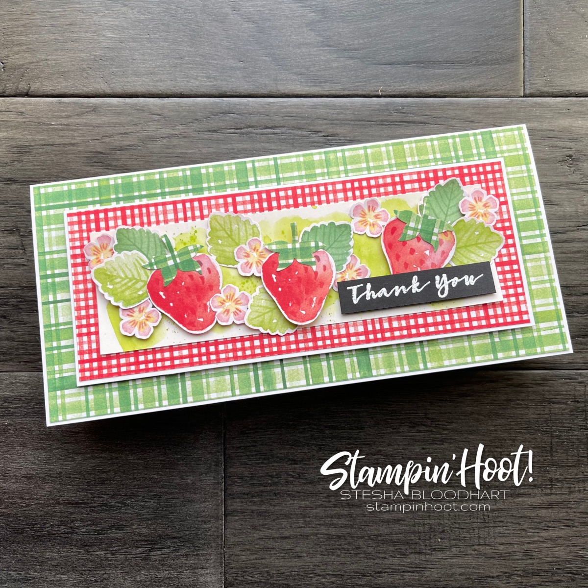 Berry Blessings Stamp Set & Berry Delightful DSP FREE With $100 Purchase - Card by Stesha Bloodhart, Stampin' Hoot! Thank You Slimline Card