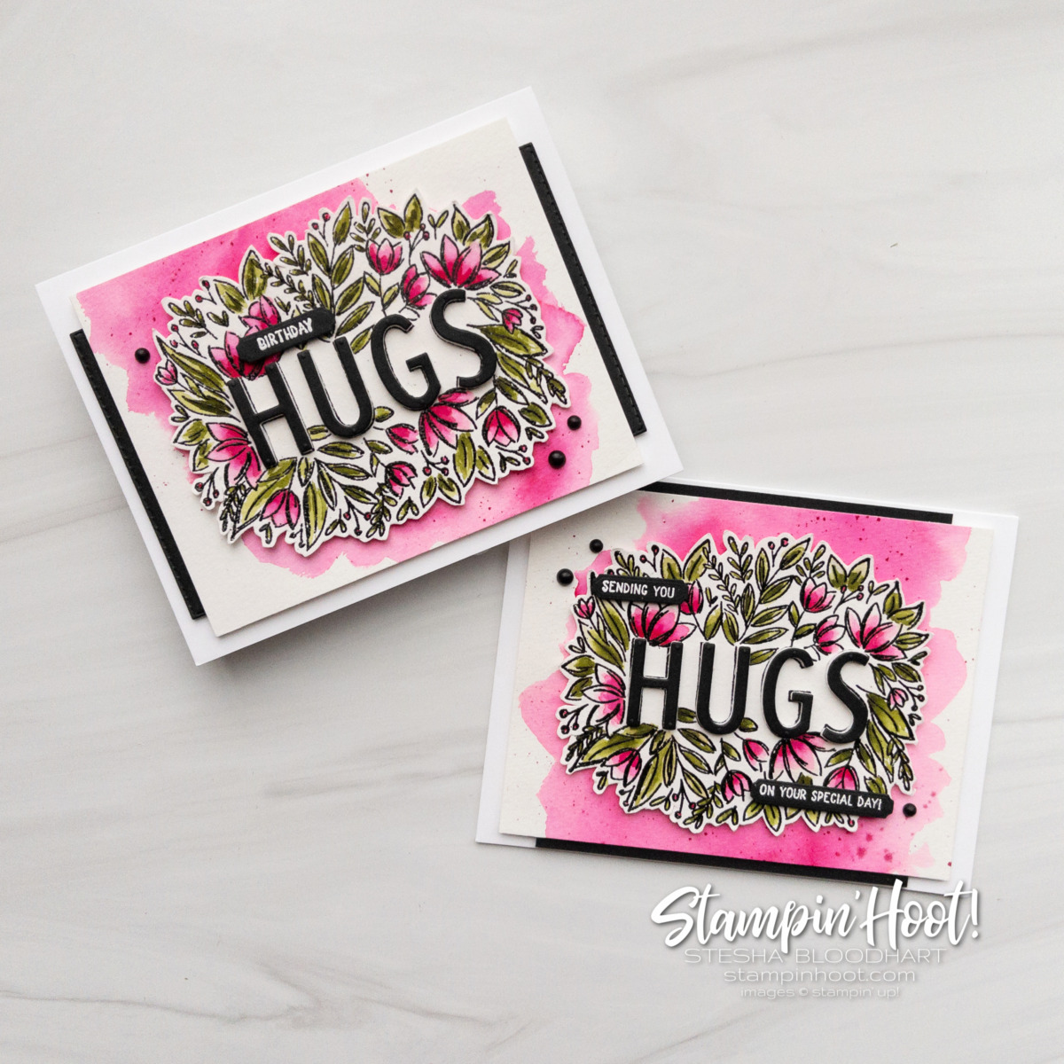 Birthday Hugs Card Duo using Sending Hugs Bundle from Stampin' Up! Stesha Bloodhart, Stampin' Hoot!
