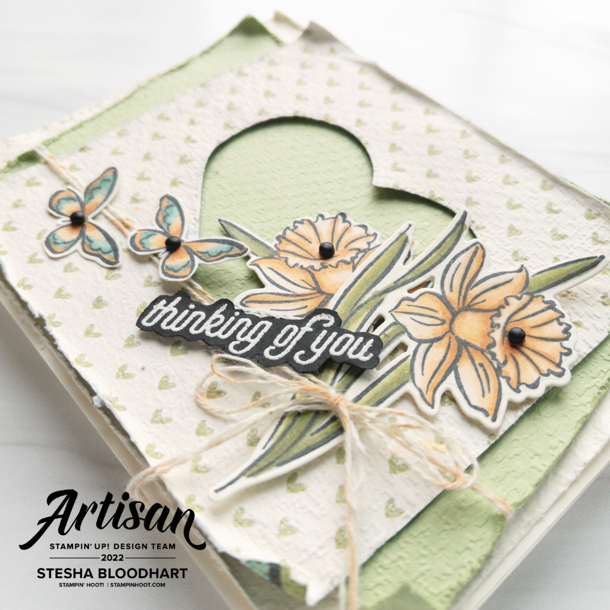 Create this thinking of you card using STAMPIN UP Daffodil Afternoon Designer Series Paper, Daffodil Daydream Bundle - Be Inspired Blog Hop Stesha Bloodhart