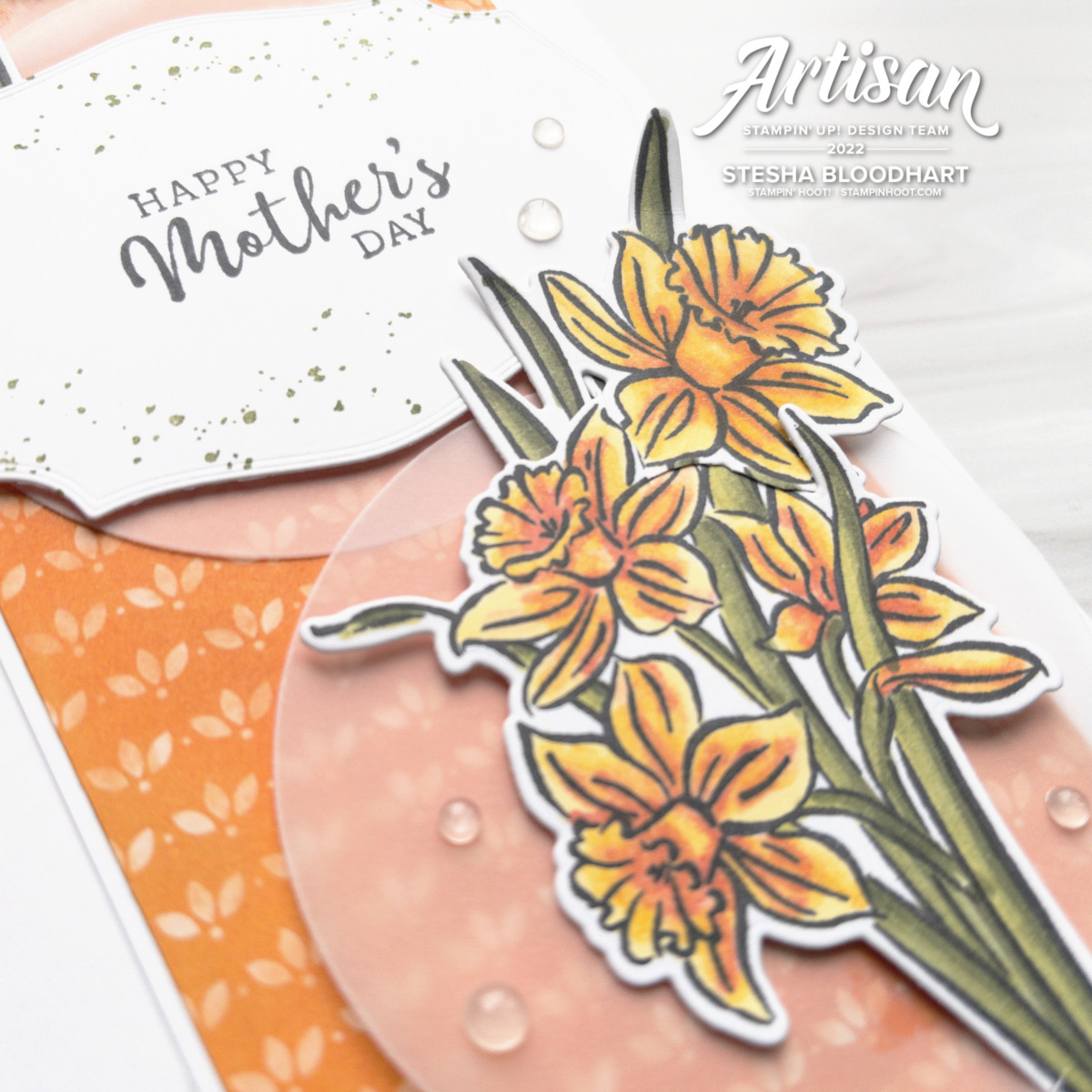 Create this slimline card using the Daffodil Daydream Bundle by Stampin' Up! Card by Stesha Bloodhart, Stampin' Hoot! Top