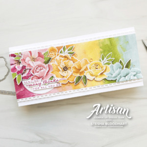 Create this slimline card with SNEAK PEEK Hues of Happiness Suite Card Global Design Project