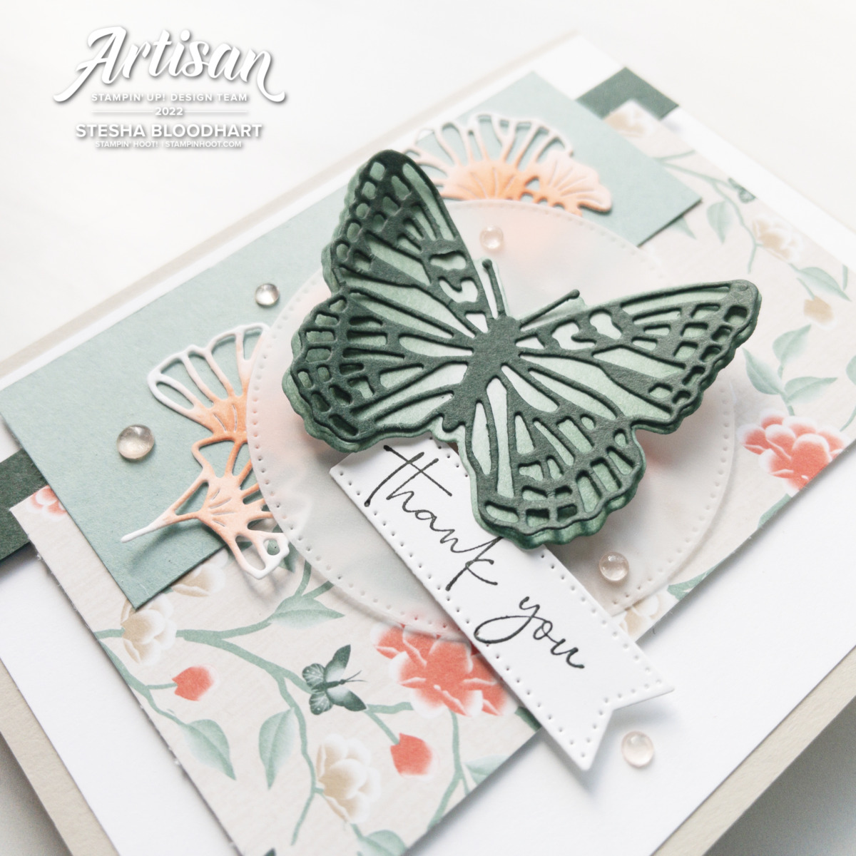 Create this card using the Brilliant Wings Dies and Symbols of Fortune by Stampin' Up! Card by Stesha Bloodhart for #TGIFC368