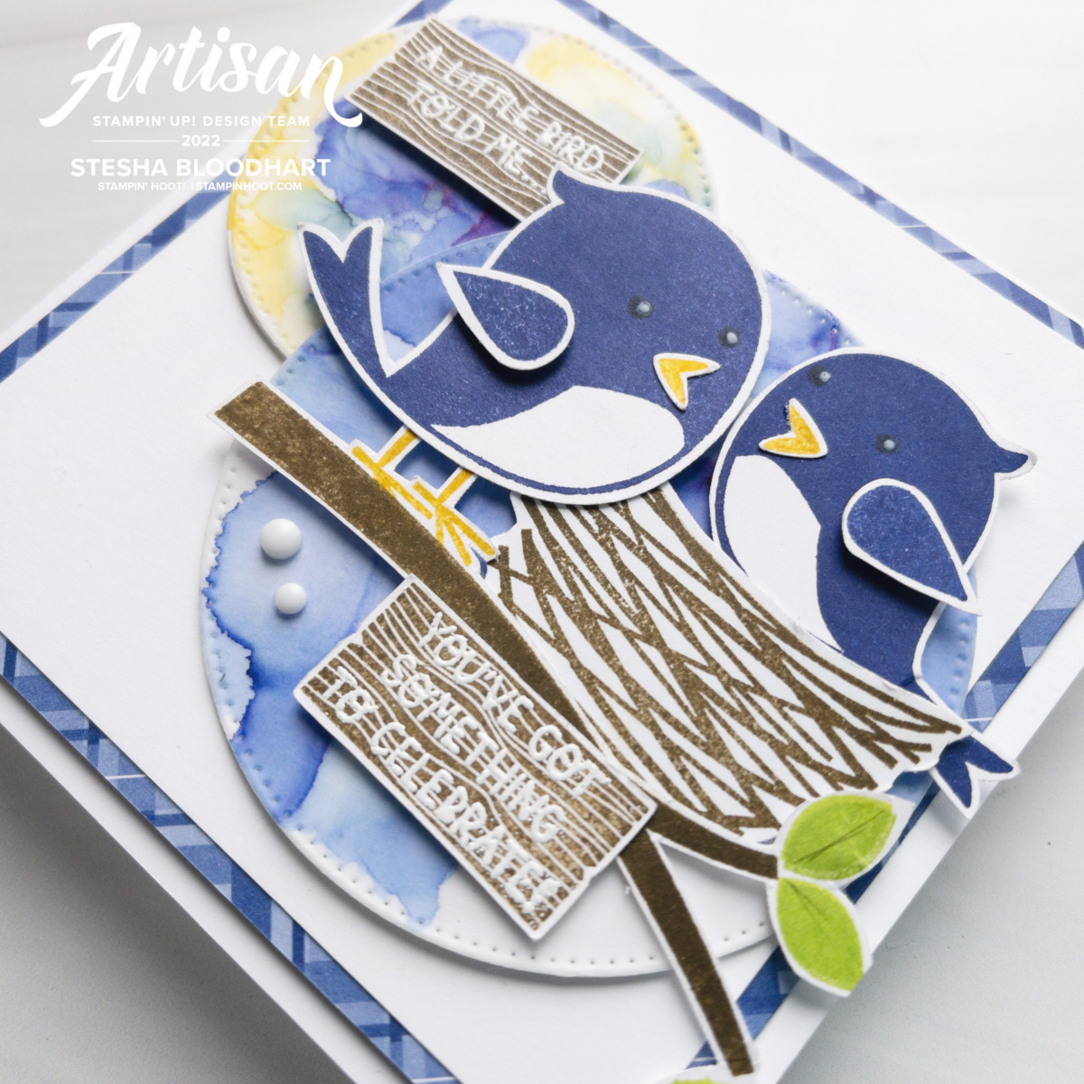 Create this cute card using the Sweet Songbirds Bundle from Stampin' Up! Starry Sky In Color 4 1_4 x 4 1_4 Card Stesha Bloodhart, Stampin' Hoot!