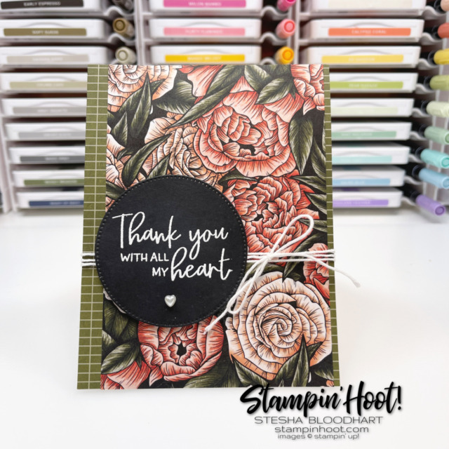 Create this card with the Favored Flowers Designer Series Paper - Free During Sale-a-Bration with $50 Purchase - Stampin' Hoot Stesha Bloodhart